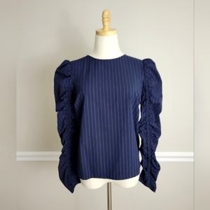 Zara Woman Juliet Pufff Sleeves Navy Top Size M